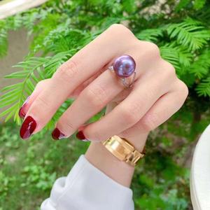 Reba Style Natural Purple <b>Pearl</b> <b>Ring</b> Made of Pure Silver Plated with 18K Gold Embedded with Strong Light Perfection - Product Image 1