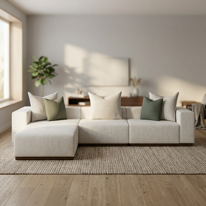 Modern L-Shape Fabric Sectional <b>Sofa</b> <b>Set</b> 3 Seater with Washable <b>Cushion</b> Back and Wooden Legs for Living Room Minimalist Design - Product Image 1