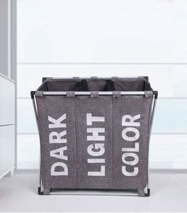 Panier à linge Amzn à 3 niveaux avec cadre en aluminium, sac à linge sale durable pour salle de bain, chambre à coucher, maison - Product Image 2