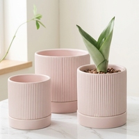 Pot Bunga Keramik Kecil Minimalis Warna Pink dengan Lapisan Matt, Lubang Drainase, dan Alas, Dekorasi Rumah yang Indah untuk Taman Luar Ruangan
