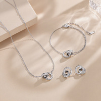 Juego de Joyería de Acero Inoxidable de Lujo con Números Romanos, Zirconia, Colgante de Doble Círculo, Aretes, Pulsera y Collar de Moda