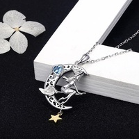 Collier pendentif à breloque sorcière magique en cristal de croissant de lune en argent sterling 925