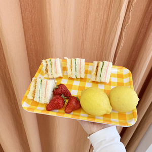 Solhui Jaune <span class=keywords><strong>Treillis</strong></span> Plateau <span class=keywords><strong>Rectangulaire</strong></span> Dîner En Mélamine Plateau de Service Assiettes À Gâteau - Product Image 6