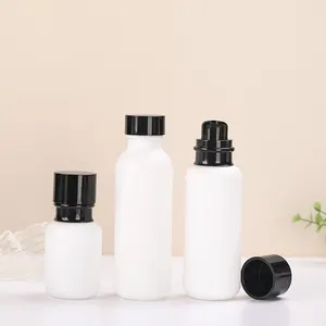 Luxury White Opaque Cosmetic Packaging 50G 150ml Custom Logo Printed Press Pump Thick Glass Skin Care Bottles