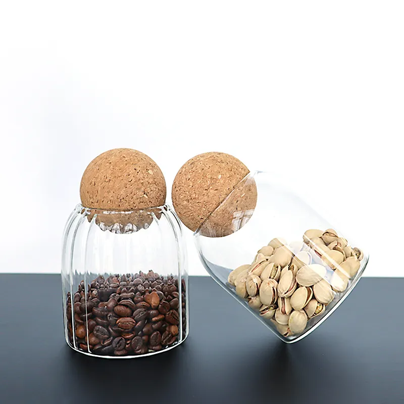 Toples penyimpanan makanan transparan, toples berlapis kaca borosilikat bulat, toples penyimpanan makanan kacang kopi