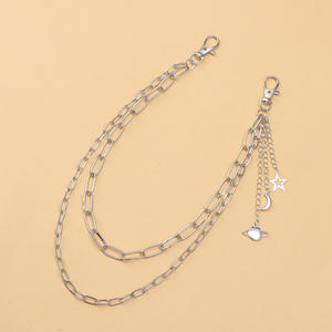 Cadena de cintura metálica de doble capa con colgante de estrella, luna y planeta, aleación de zinc, unisex, estilo hip hop, accesorio para uso diario. - Product Image 2