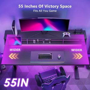55 Inch Electric Height Adjustable Gaming <strong>Desk</strong> with LED Lights Power Outlets and Floating <strong>Monitor</strong> <strong>Stand</strong> Sit <strong>Stand</strong> Computer <strong>Desk</strong> - Product Image 5