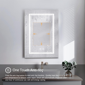Moderno espejo de <span class=keywords><strong>baño</strong></span> <span class=keywords><strong>con</strong></span> estantes de vidrio templado interno montado en la pared de acero inoxidable <span class=keywords><strong>con</strong></span> gabinete de almacenamiento <span class=keywords><strong>y</strong></span> <span class=keywords><strong>luz</strong></span> LED - Product Image 2