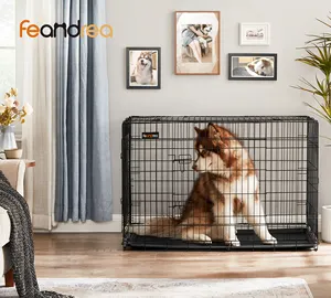 Feandrea Wholesale Dog Kennel Eco-Friendly Folding Cage Metal Wire Durable Dog Crate for large Pet dog