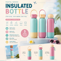 Bouteille isotherme en acier inoxydable de 18 oz avec couvercle rond en forme de champignon, anti-fuite, mignonne, pour boissons chaudes/froides, avec poignée et tapis en silicone