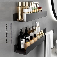 Étagère de rangement rectangulaire en aluminium pour salle de bain, style simplicité moderne, fixation murale sans perçage, pour miroir de toilette