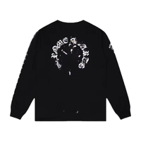 T-shirt à manches longues unisexe en coton pur, col rond, motif cœurs chromés, style décontracté, vente en gros, stock disponible