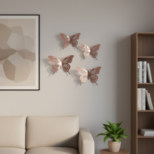 Décorations murales en métal en forme de papillon rose doré Party Love, pour la maison et le bureau, lot de plusieurs pièces, thème animal moderne - Product Image 2