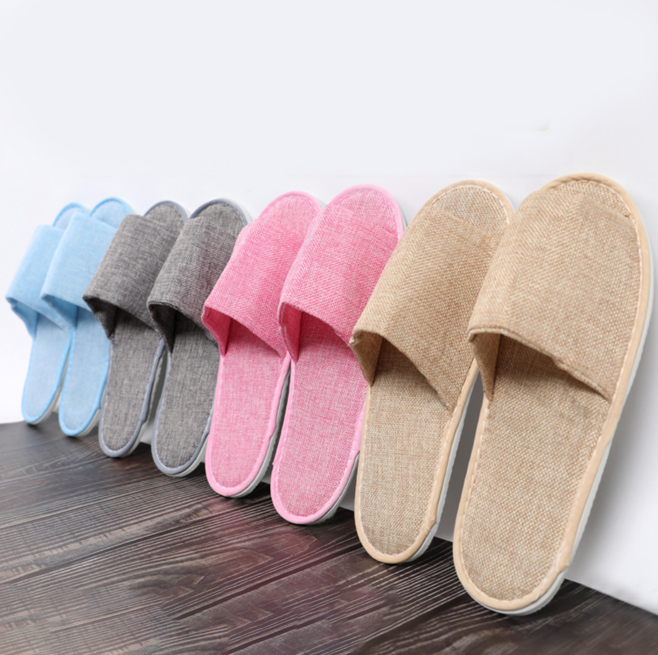 Wholesale hotel washable slippers open and close toe linen slipper