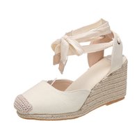 Sandales à bride cheville en espadrille pour femmes, pantoufles confortables, chaussures décontractées pour femmes, toile
