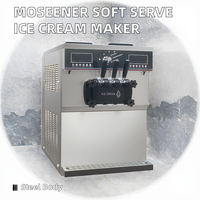 Commerciële automatische soft-serve ijsmachine voor 3 smaken, tafelmodel, met roestvrijstalen behuizing