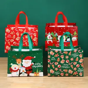 Large Volume Sturdy Custom Printing Bright Film Smooth Laminating collapsible Christmas Gift Handbag Non-woven Packaging Bag