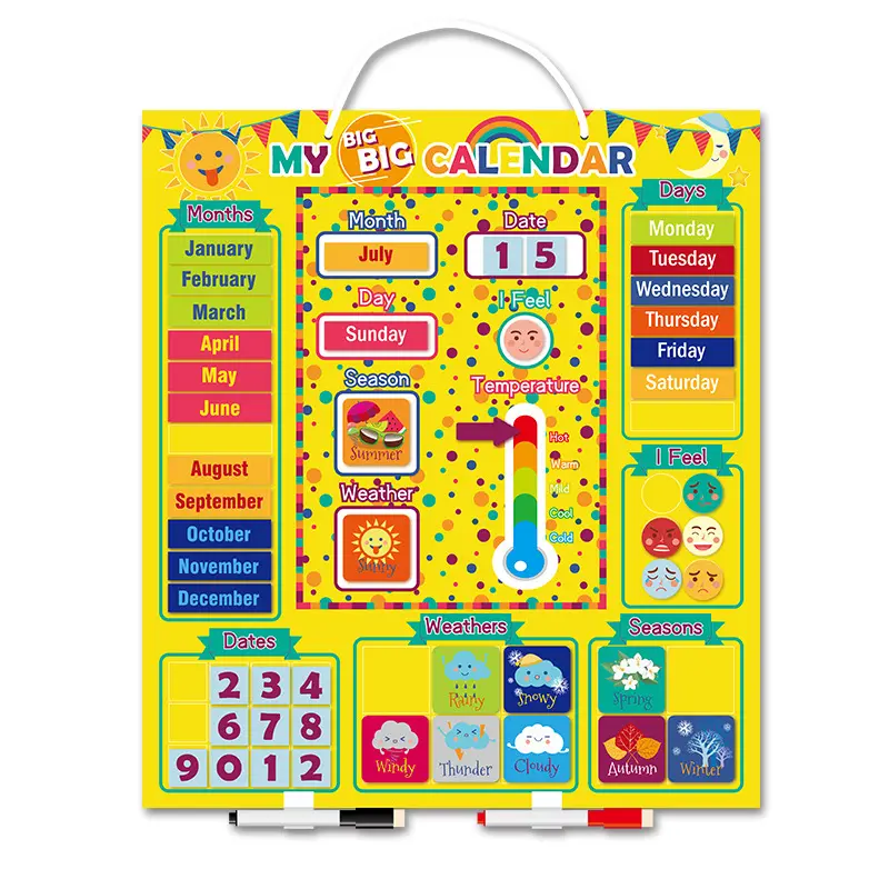 Lernspiel zeug Kinder magnetisch Mein großer Kalender Zeit Monat Datum Saison Wetter Vorschule Kleinkind Lern karte mit Whiteboard