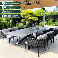 Tables et chaises de salle à manger d'extérieur, ensembles de salon de jardin, durables, modernes, minimalistes, haut de gamme, en alliage d'aluminium, en rotin, avec des dalles en imitation pierre