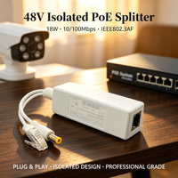 ANPA AP-PD48G 48V Splitter PoE Isolé Plug & Play 12V 2A 24W 10/100Mbps IEEE 802.3af/at Double PD 12/36 45/78 DC 5.5x2.1mm Plastique