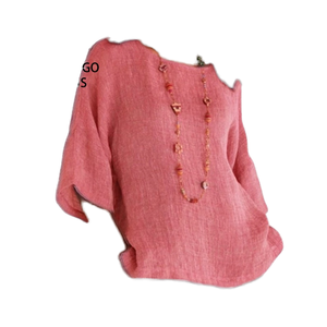Women's Vintage Summer Formal Loose Solid Breathable Full Sleeve Round Neck Cotton <b>Linen</b> Tassel Front Logo Shirt <b>Top</b> - Product Image 1