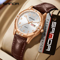 Montre à quartz tendance SANDA 2028, étanche 30M, style coréen minimaliste, ornée de diamants, montre-bracelet pour femme, double date
