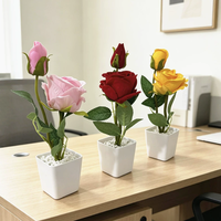 Rose artificielle à deux pétales en pot, faite à la main, réaliste, fausse fleur bonsaï pour cadeau de Saint-Valentin, décoration de dîner aux chandelles