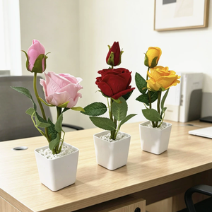 Bonsái Artificial de Dos Rosas con Perlas en Maceta, Flor Artificial Realista Hecha a Mano para Regalo del Día de San Valentín, Decoración para Cena a la Luz de las Velas - Product Image 2