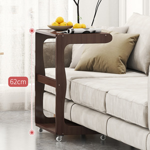 Movable <b>Side</b> <b>Table</b> With Wheels Double Layer <b>Storage</b> Rack For Living Room Coffee <b>Table</b> Solid Wood Design - Product Image 4