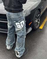 Streetwear Jeans en Denim Lavé Vintage de Haute Qualité, Logo Personnalisé, Ample, Bleu, Fortement Détruit, Jambes Larges pour Hommes