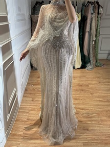 Robe de soirée sirène perlée couleur nude Serene <span class=keywords><strong>Hill</strong></span> LA73534 avec cape à col montant assortie pour femme, idéale pour invitées de mariage 2026 - Product Image 4
