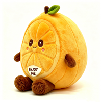 Coussin décoratif rond en forme de tranche d'orange, peluche en forme de fruit avec tige et feuilles