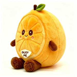 Round <b>Orange</b> Slice <b>Throw</b> Pillow Plush, Fruit Shaped Stuffed Animal with Leaf Stem - Product Image 4