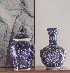 Nouveau Style chinois à la main <span class=keywords><strong>bleu</strong></span> et blanc porcelaine Vases à fleurs Table Top décoration Vases à fleurs - Product Image 6