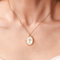 Personnalisé 925 Sterling Silver Personnalisé Photo Naturel Mère Perle Médaillon Collier Pendentif Bijoux Religieux Médaillon Minimaliste