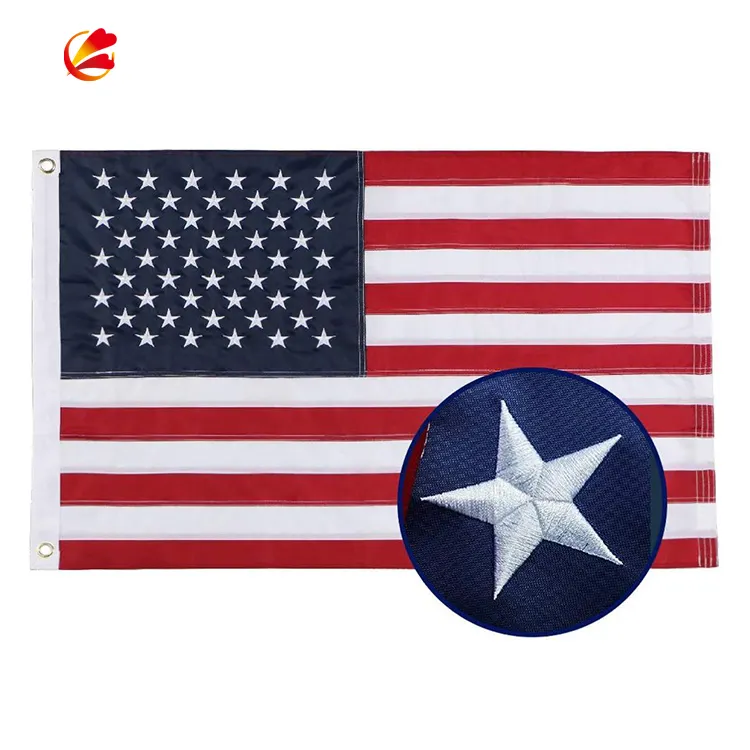 Wholesale polyester embroidered national custom size 90x150cm 3x5 ft american world US flag