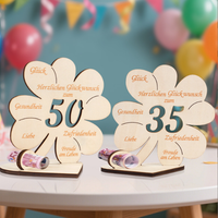Cadeau d'anniversaire en argent, trèfle à quatre feuilles porte-bonheur, décoration de table intérieure en bois personnalisée, cadeau d'anniversaire ou de mariage