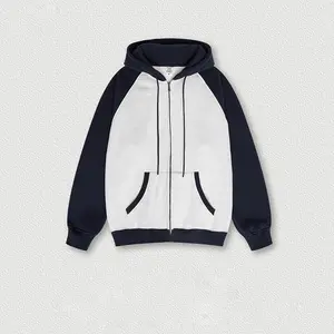 Custom High Quality Fall/Winter 2024 Raglan Contrast Fleece Zipper Hoodie sweater Loose Fashion Brand Men's Hoodie