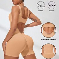 Body de sport une pièce sans couture, sexy, à dos nu, à fines bretelles, effet push-up, très élastique, moulant, longueur intégrale