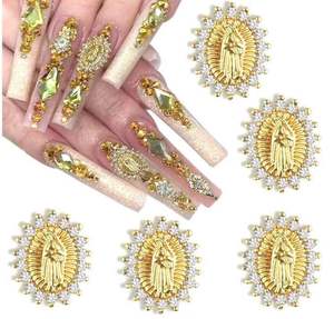 Nuevos Productos de Moda: Dijes de Uñas 3D de la Virgen María y <span class=keywords><strong>Buda</strong></span>, de Aleación, Pintados en Oro y Plata, al por Mayor - Product Image 1