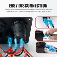 Panel Saklar Rocker Tahan Air 5 Gang 12 24V Dual USB 4.2A Voltmeter Pemantik Rokok LED Merah untuk Kapal Laut RV Mobil Truk