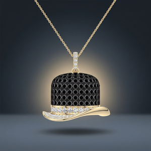 Pendentif Chapeau Haut-de-forme en Diamant Noir Naturel, Design Classique, Cadeau d'Anniversaire, Bijou pour Fête de Mariage, Or 10K-18K, Argent Plaqué Rhodium - Product Image 1