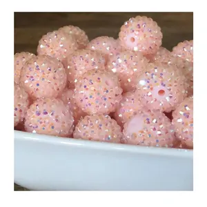 DIY 20mm resin ball Rhinestone beads Disco chunky gumball beads kids Acrylic bubblegum beads for jewelry making Jewelry Supplier