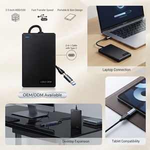 กล่องใส่ฮาร์ดดิสก์ SSD ขนาด 2.5 นิ้ว USB 3.1 Type C สายในตัว ดีไซน์บาง พกพาสะดวก วัสดุพลาสติก รับผลิตแบบ OEM ODM - Product Image 2