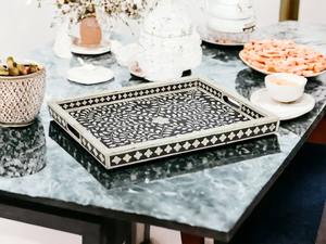 Bandeja de Madera Art Deco de Lujo para Decoración del Hogar con Detalles de Artesanía Fina y Estilo Moderno para Celebraciones de Diwali - Product Image 4