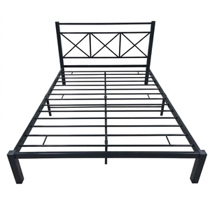 <span class=keywords><strong>Lit</strong></span> simple en métal taille Queen avec tête de <span class=keywords><strong>lit</strong></span>, cadre en <span class=keywords><strong>fer</strong></span> <span class=keywords><strong>forgé</strong></span> moderne, meubles en acier avec rangement pour chambre à coucher ou hôtel - Product Image 1