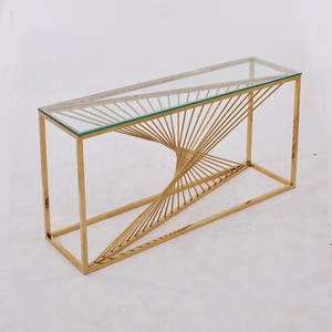 Meubles de luxe mur couloir <span class=keywords><strong>console</strong></span> table salon entrée poli or métal cadre en <span class=keywords><strong>acier</strong></span> inoxydable <span class=keywords><strong>verre</strong></span> <span class=keywords><strong>console</strong></span> table - Product Image 5