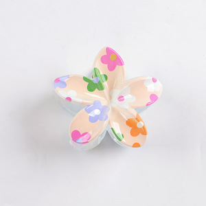 Wholesale Plastic <b>Flower</b> Hair Claw Clips 8cm European-American Style Daily Use <b>Sweet</b> Printed Colorful <b>Flower</b> Hair Accessories - Product Image 3