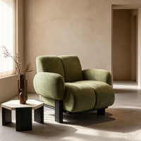 Fauteuil lounge moderne JP Wabi Sabi en velours vert olive, chaise d'appoint rembourrée avec pieds en bois noir pour salon