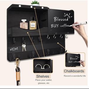 <span class=keywords><strong>Porte</strong></span>-clés carré classique en bois pour étagère murale, organisateur de <span class=keywords><strong>courrier</strong></span> et support pour laisse de chien, décoratif pour le salon - Product Image 5